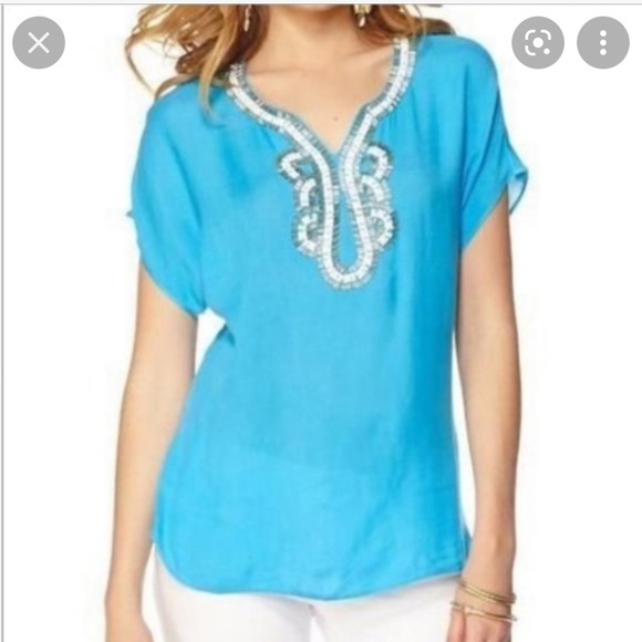 Lilly Pulitzer Valencia beaded tunic top turquoise - Picture 1 of 6
